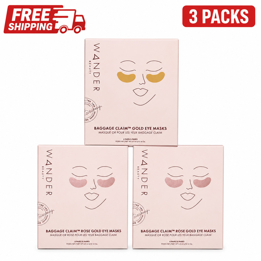 Wander Beauty Baggage Claim Gold & Rose Gold Eye Masks 3 Pack New Sealed